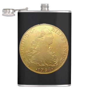 Tequila Spaans Goud Doubloon op Zwarte Flask Heupfles