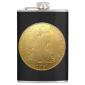 Tequila Spaans Goud Doubloon op Zwarte Flask Heupfles (Voorkant)