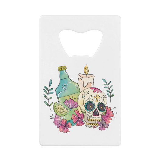 Tequila Sugar Skull Creditkaart Flessenopener (Voorkant)