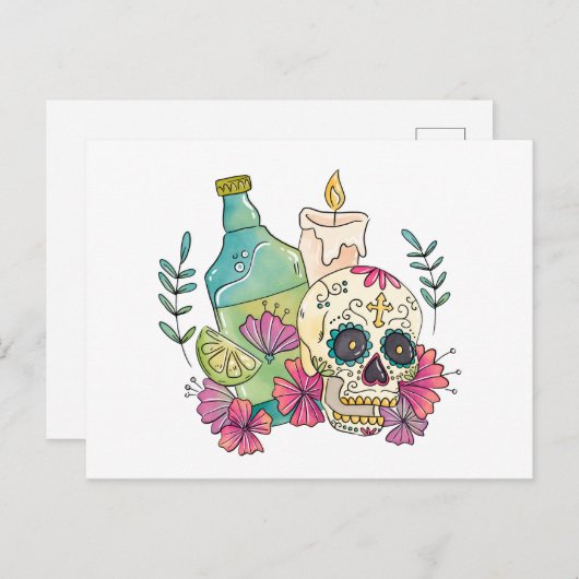 Tequila Sugar Skull Feestdagenkaart (Voorkant / Achterkant)