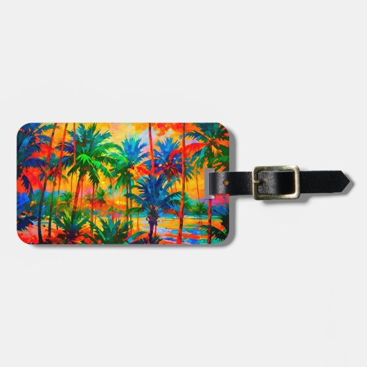 [Tequila Sunrise] Bright Tropical Island Vakantie Bagagelabel (Voorkant horizontaal)
