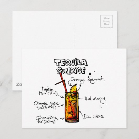 Tequila Sunrise Cocktail Recipe Briefkaart (Voorkant / Achterkant)