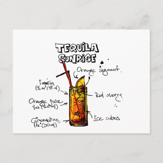 Tequila Sunrise Cocktail Recipe Briefkaart (Voorkant)