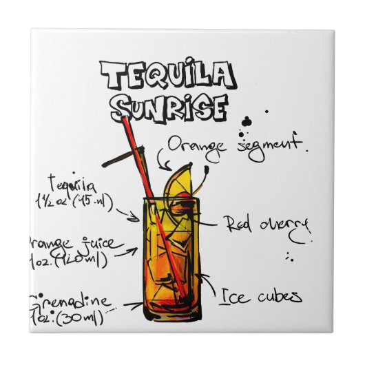 Tequila Sunrise Cocktail Recipe Tegeltje (Voorkant)