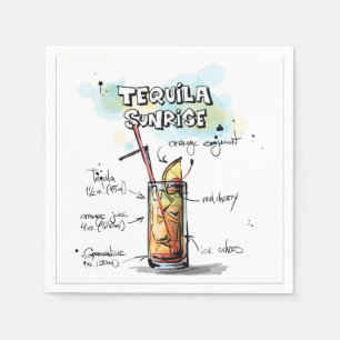 Tequila Sunrise Drink Recipe Cocktail Napkin Servetten