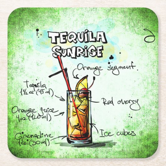 Tequila Sunrise Drink Recipe Kartonnen Onderzetters (Voorkant)