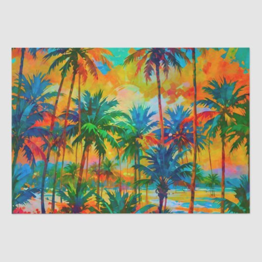 [Tequila Sunrise] Kleurrijke tropische palmen stra Tissuepapier (Voorkant)