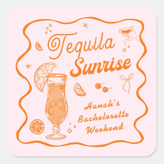 Tequila Sunrise Meisjesuitje Vierkante Sticker (Voorkant)