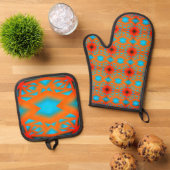 Tequila Sunrise Ombre geometrische Abstracte kunst Ovenwant & Pannenlap Set (Top down)