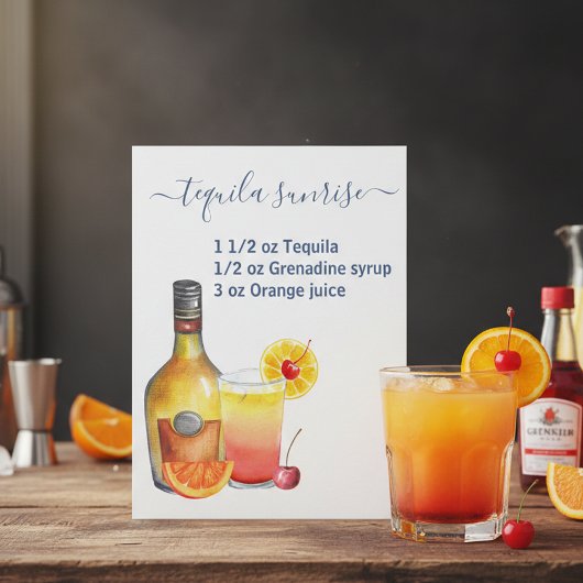 Tequila Sunrise Recept Waterverf Briefkaart