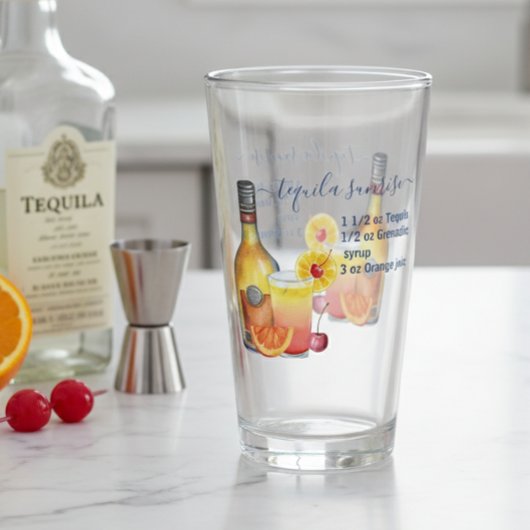 Tequila Sunrise Recept Waterverf Gemengde Drink Glas