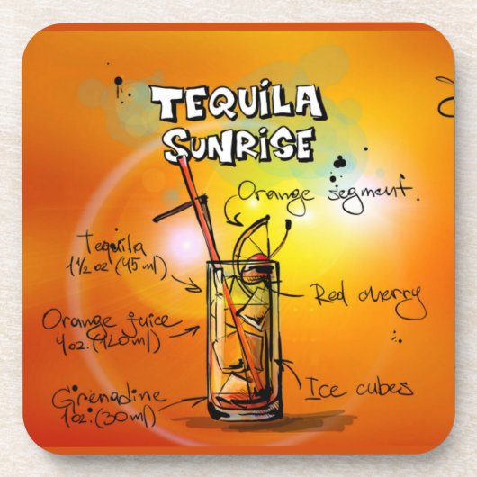 Tequila Sunrise Recipe Bar Bier Onderzetter (Voorkant)