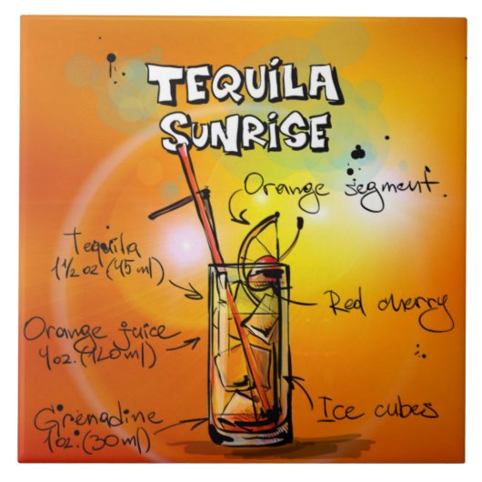 Tequila Sunrise Recipe Bar Tegeltje (Voorkant)