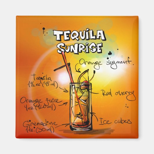 Tequila Sunrise Recipe Tropical Drink Magneet (Voorkant)