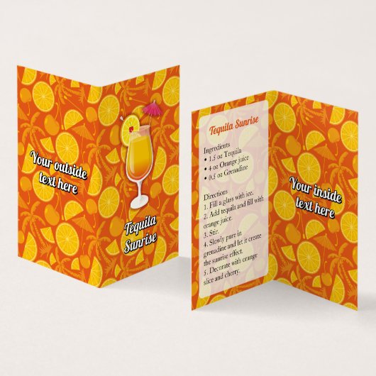 Tequila Sunrise Recipe Visitekaartje (Binnen en buitenkant)