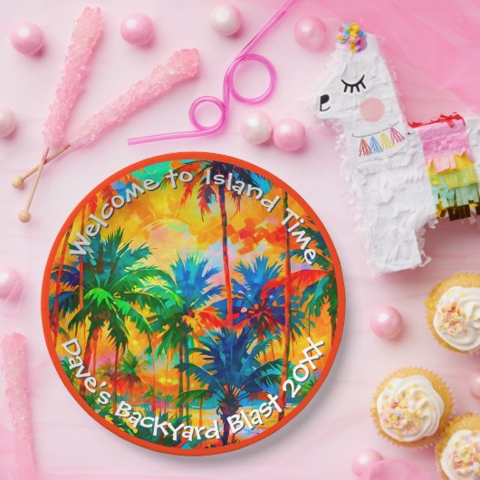 [Tequila Sunrise] Tropical Island Time Party Papieren Bordje (Feest)