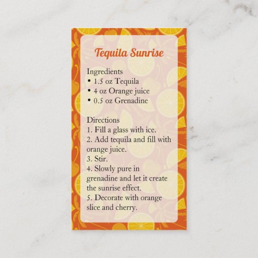 Tequila Sunrise Visitekaartje (Achterkant)