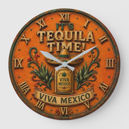 Tequila Time Viva Mexico Bar Decor Mexican Rustic Grote Klok (Voorkant)