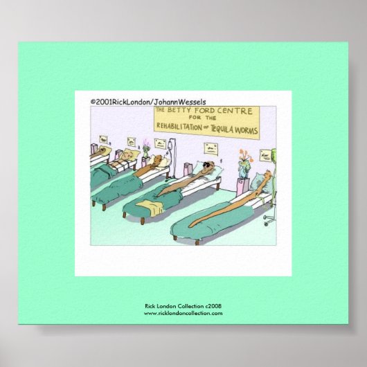 Tequila Worm Rehab Funny Cartoon Poster (Voorkant)