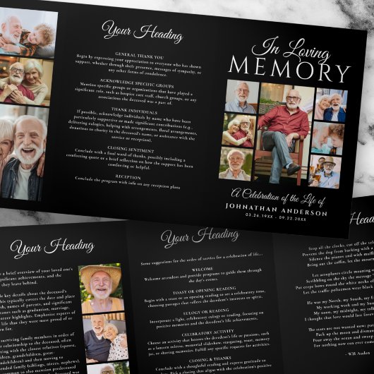 Ter liefdevolle herinnering 16-foto zwart-wit rouw drieluik programma