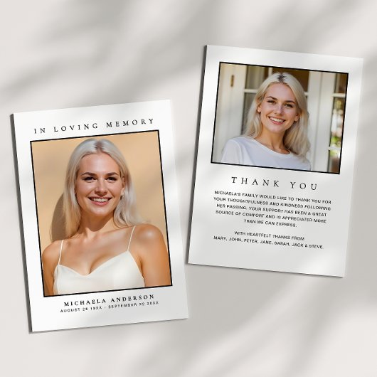 Ter liefdevolle herinnering 2-foto eenvoudig moder bedankkaart