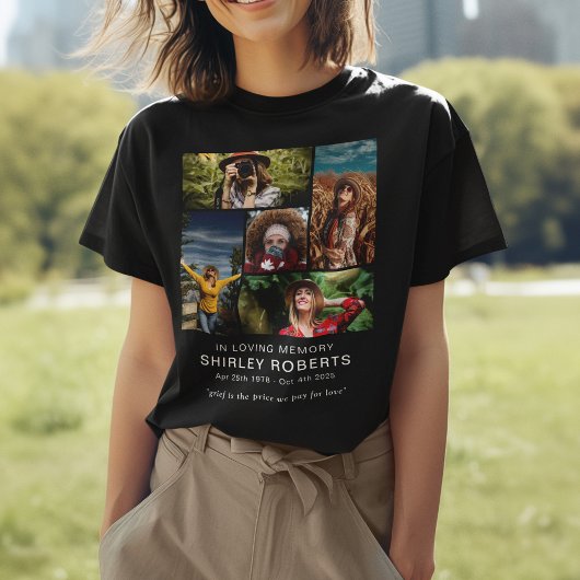 Ter liefdevolle herinnering 5 x foto collage herin t-shirt