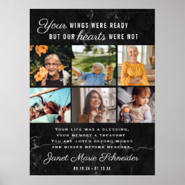 Ter liefdevolle herinnering | 6 foto collage rouwd poster