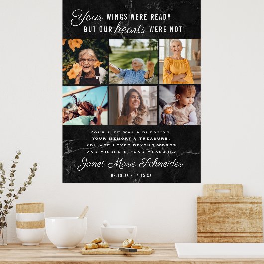 Ter liefdevolle herinnering | 6 foto collage rouwd poster (Keuken)