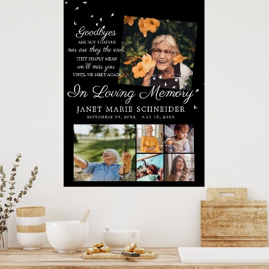 Ter liefdevolle herinnering | 6 foto collage rouwd poster (Keuken)
