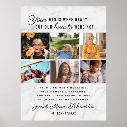 Ter liefdevolle herinnering | 6 foto collage rouwd poster (Voorkant)
