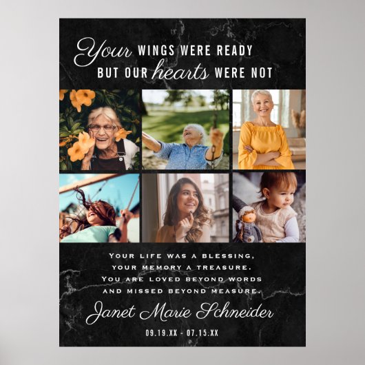 Ter liefdevolle herinnering | 6 foto collage rouwk poster (Voorkant)