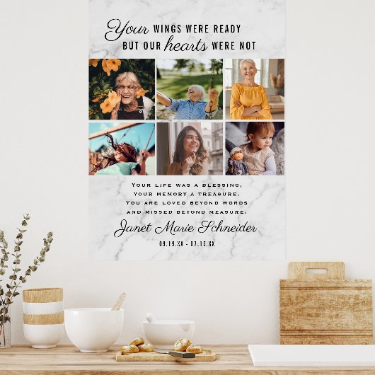 Ter liefdevolle herinnering | 6 foto collage rouwk poster (Keuken)
