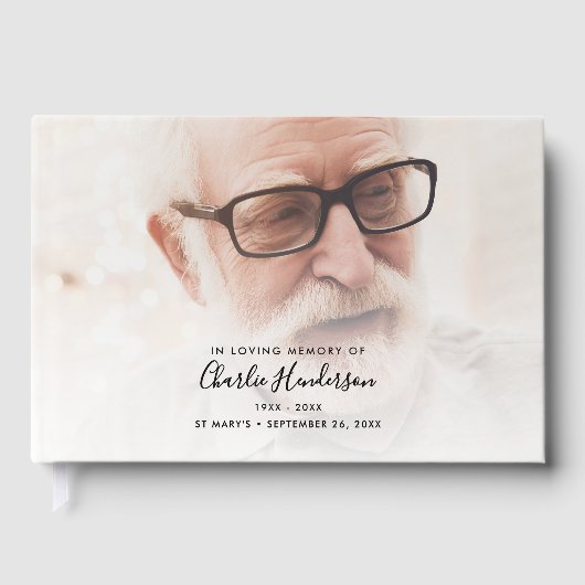 Ter liefdevolle herinnering Elegant Schrift 2-foto Gastenboek (Voorkant)