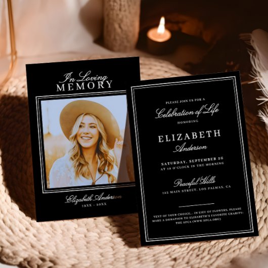 Ter liefdevolle herinnering Elegant Schrift & Foto Kaart
