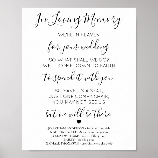 Ter liefdevolle herinnering Hemel Gedicht Trouw He Poster (Voorkant)