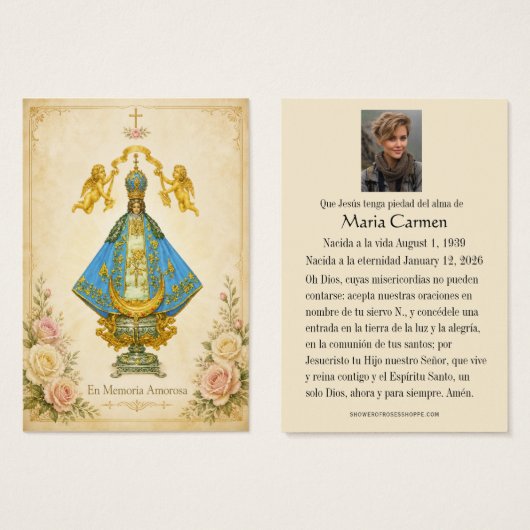 Ter Liefdevolle Herinnering Maagd van San Juan Visitekaartje (Voorkant /achterkant)
