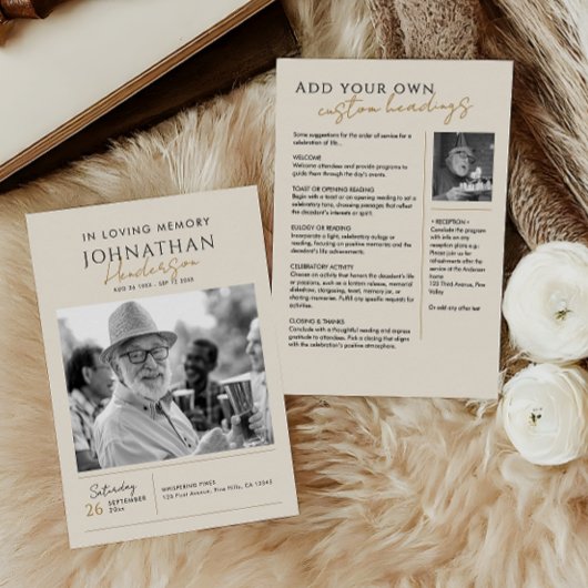 Ter liefdevolle herinnering Modern 2-foto's Elegan Programmakaart