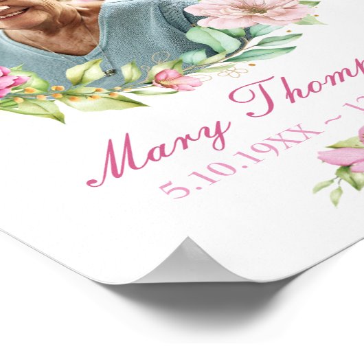 Ter liefdevolle herinnering Roze bloemenkrans Foto Poster (Hoek)