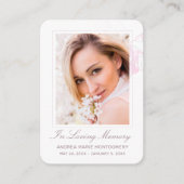 Ter liefdevolle herinnering Roze bloemige foto rou Visitekaartje (Voorkant)