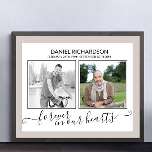 Ter nagedachtenis 2 foto eleganT script rouwkaart Poster