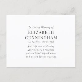 Ter nagedachtenis aan een geliefde, modern en eenv briefkaart