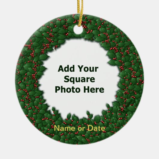 ter nagedachtenis aan Holly Wreath 2-Sided Tree Or Keramisch Ornament (Voorkant)