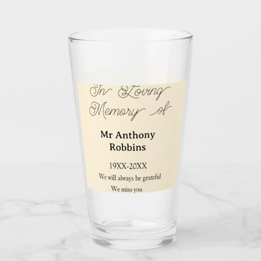 Ter nagedachtenis aan naam rouw geschenk glas (Voorkant)