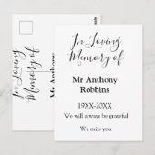 Ter nagedachtenis aan naam rouwcadeau briefkaart (Voorkant / Achterkant)