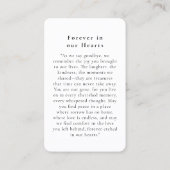 "Ter nagedachtenis aan" Rouwfoto Gebed Visitekaartje (Achterkant)