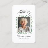 "Ter nagedachtenis aan" Rouwfoto Gebed Visitekaartje (Voorkant)
