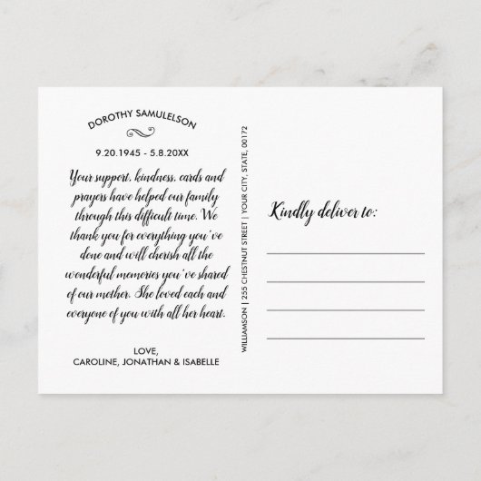 Ter nagedachtenis aan Sympathie, dank u fotocollag Briefkaart (Achterkant)