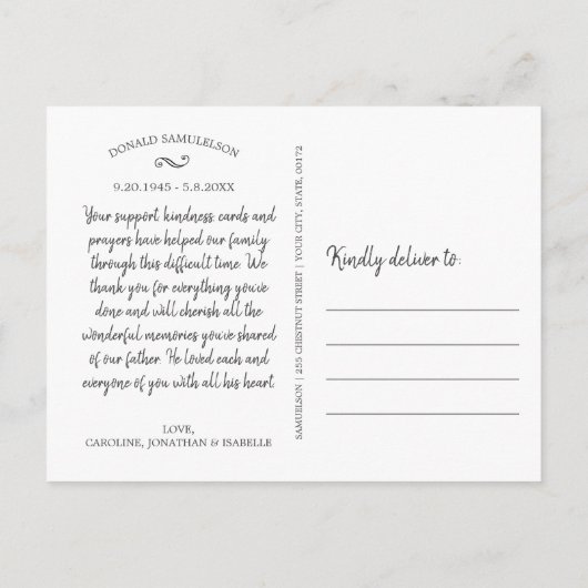 Ter nagedachtenis aan Sympathie, dank u fotocollag Briefkaart (Achterkant)