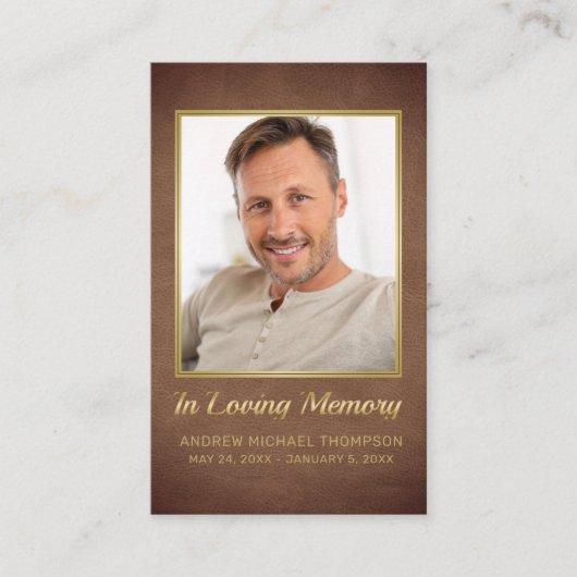 Ter nagedachtenis Bruine Gouden Foto Rouwkaart Visitekaartje (Voorkant)