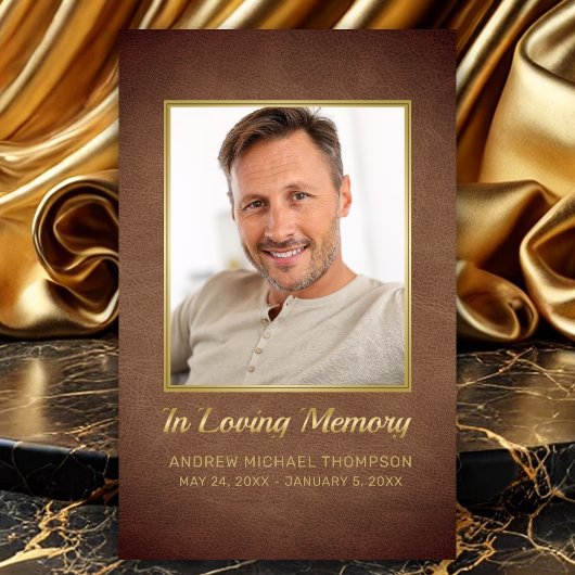 Ter nagedachtenis Bruine Gouden Foto Rouwkaart Visitekaartje